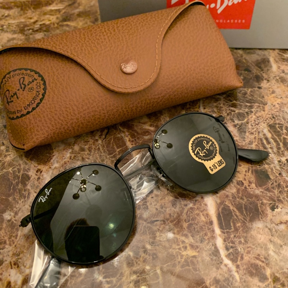 Ray Ban Sunglasses Black Round Metal RB3447  NEW - Picture 2 of 6